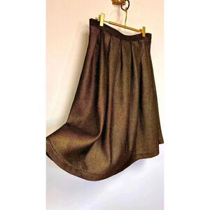 Available By Angel Fashion Gold Black Pleated Lined Flared A-Line Skirt Medium